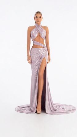 Style AD6012 Albina Dyla Gold Size 4 Ad6012 Black Tie Side slit Dress on Queenly