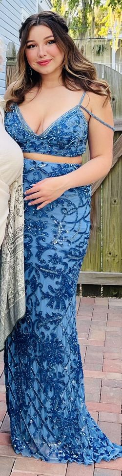 Style 54218 Sherri Hill Blue Size 6 Two Piece 54218 70 Off Mermaid Dress on Queenly