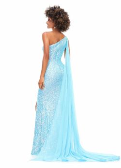 Style 11371 Ashley Lauren Light Blue Size 18 Plus Size One Shoulder Military Straight Dress on Queenly
