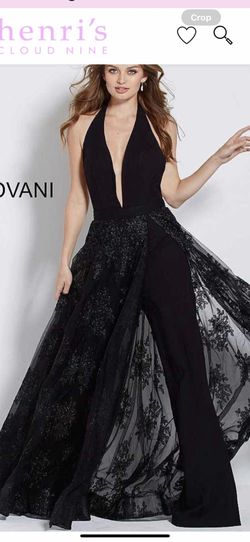 Jovani Black Size 00 Jersey Train Nightclub Floor Length Jumpsuit Dress on Queenly