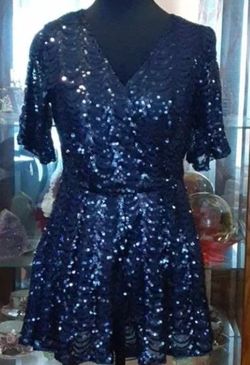 Charlotte Russe Blue Size 4 Floor Length Jersey Belt Jumpsuit Dress on Queenly