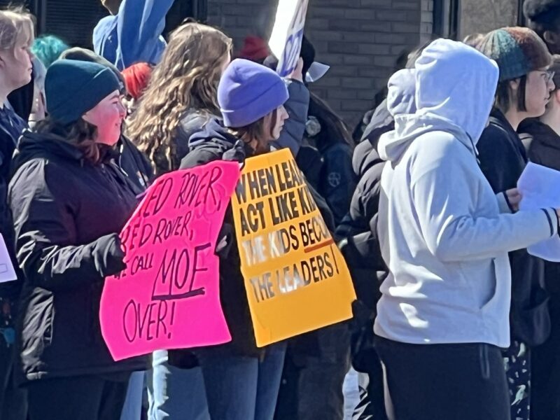 Student demonstrators walked out of school and to MLA Don Morgan’s constituency office to protest the Saskatchewan government's underfunding of the education sector.