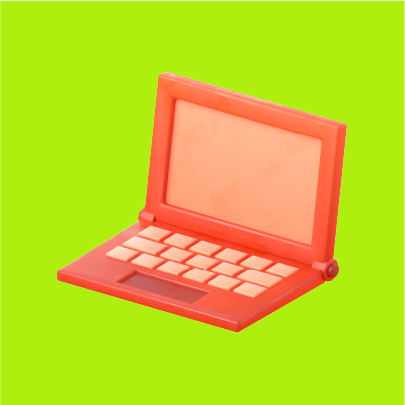Image of an orange laptop on a lime green background