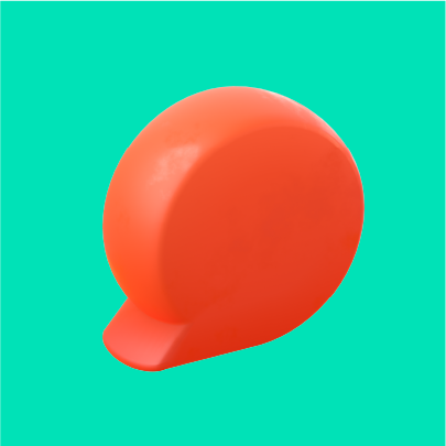 Orange puffy speech bubble on a teal blue background