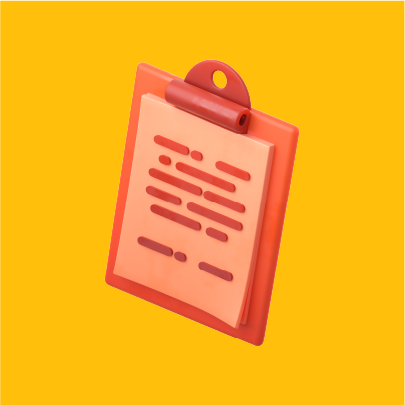 A puffy orange clipboard on a yellow background