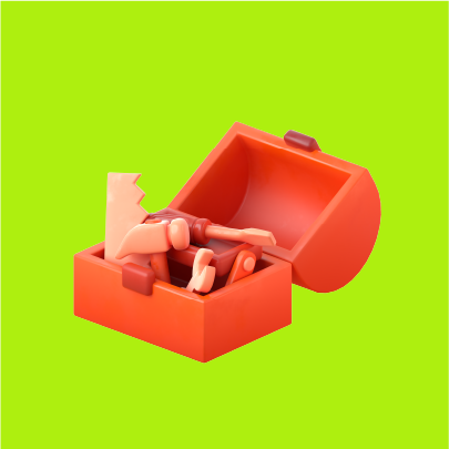 An orange toolbox on a lime green background