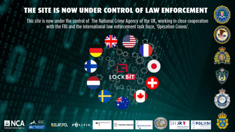 A handout picture released by Britain's National Crime Agency (NCA) in London on February 20, 2024 shows a screen shot of the seized cyber crime group 'LockBit' site.