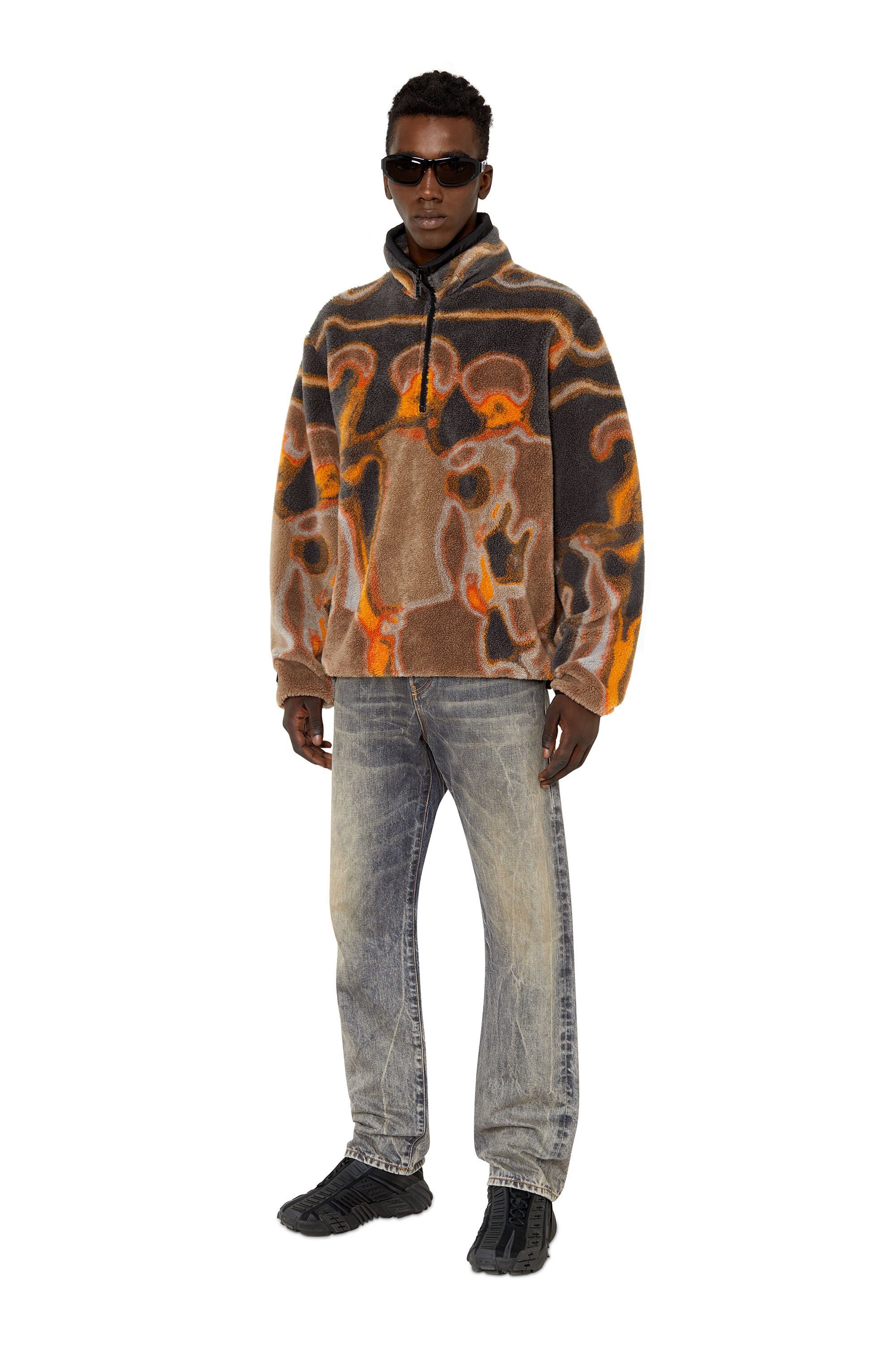 Diesel - S-TRAILER, Man Half-zip sweatshirt in teddy jacquard in Multicolor - Image 1