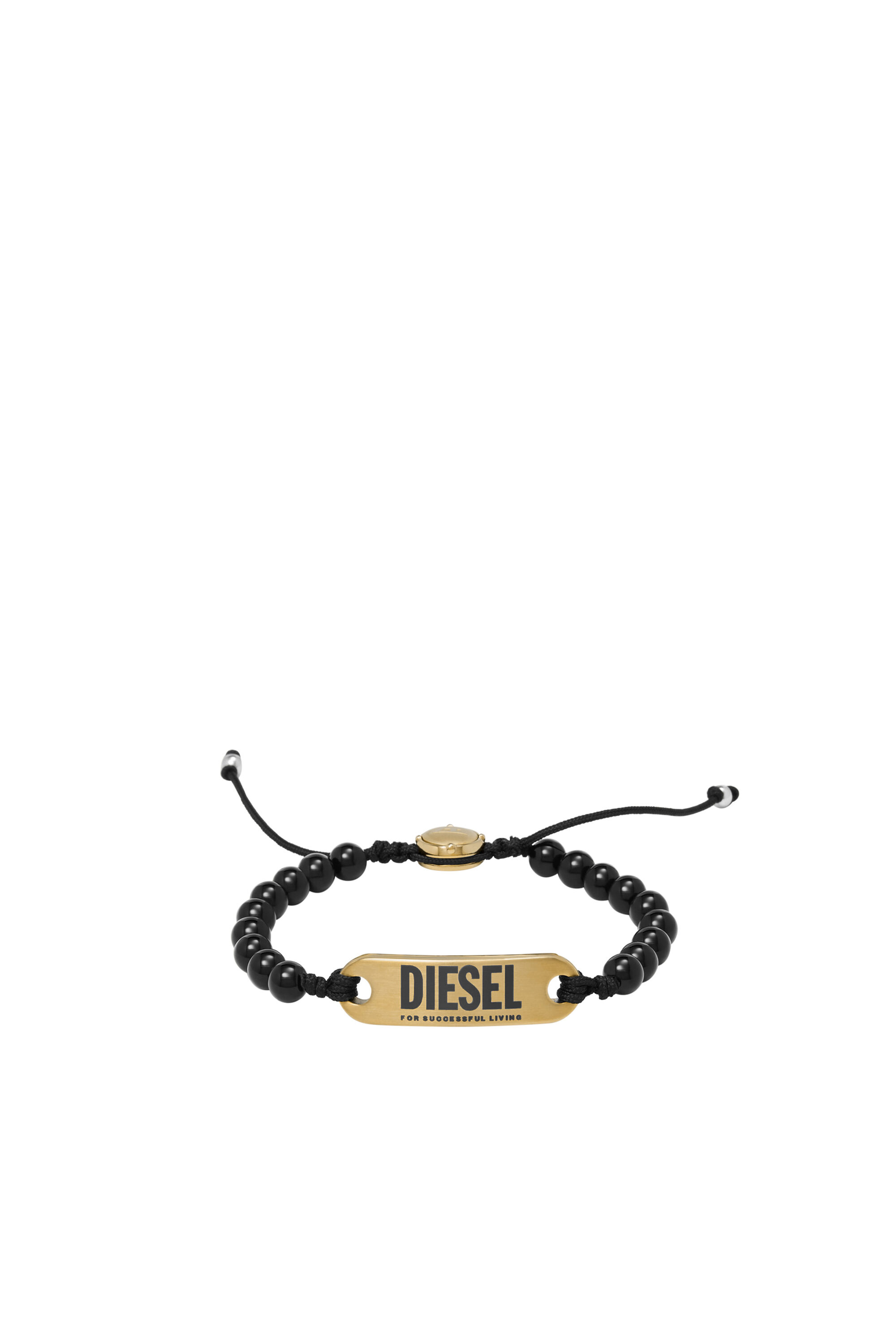 Diesel - DX1360, Man Gold Id black agate beaded bracelet in Black - Image 1