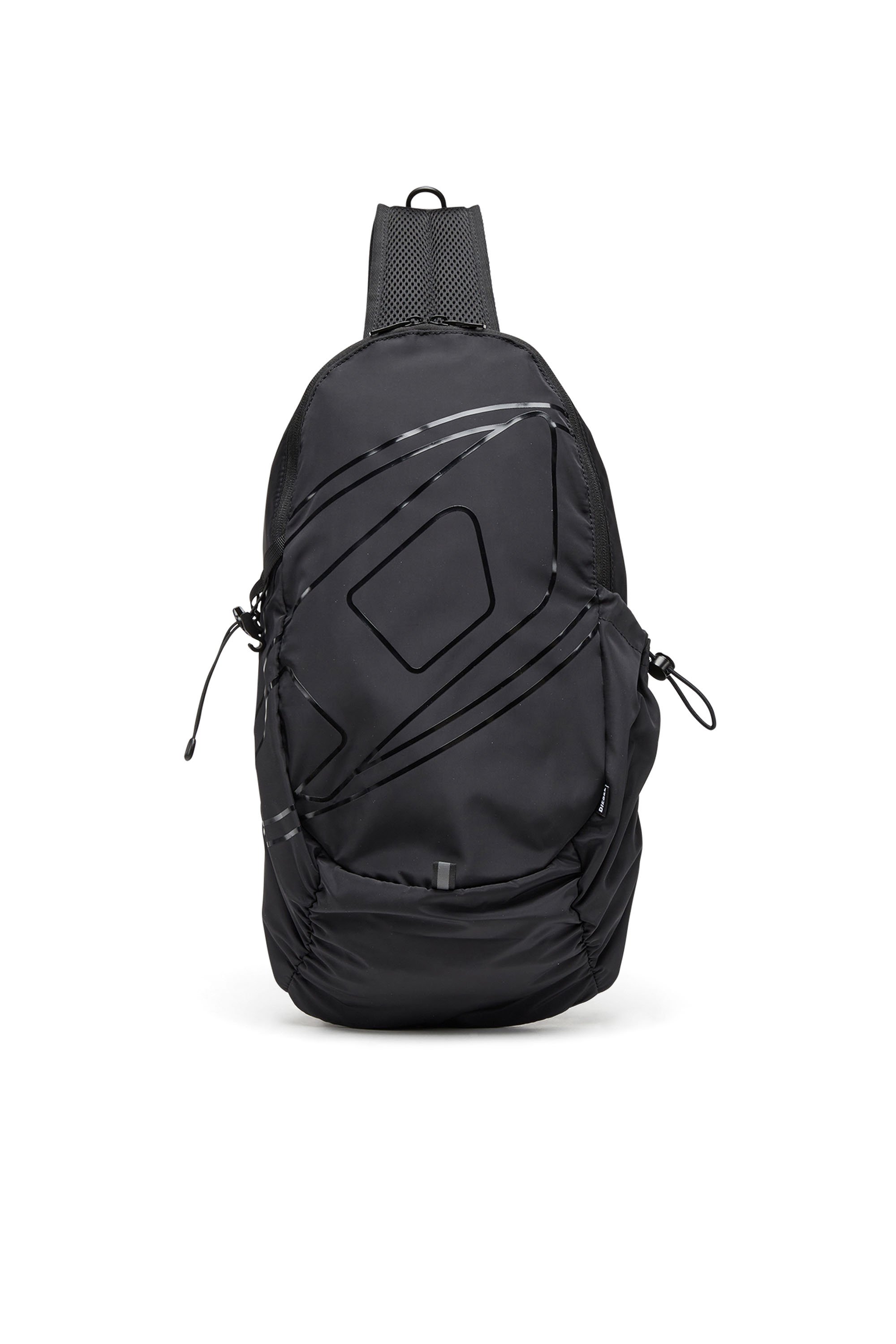 Diesel - DRAPE SLING BAG, Man Drape-Nylon sling backpack with tonal logo in Black - Image 1