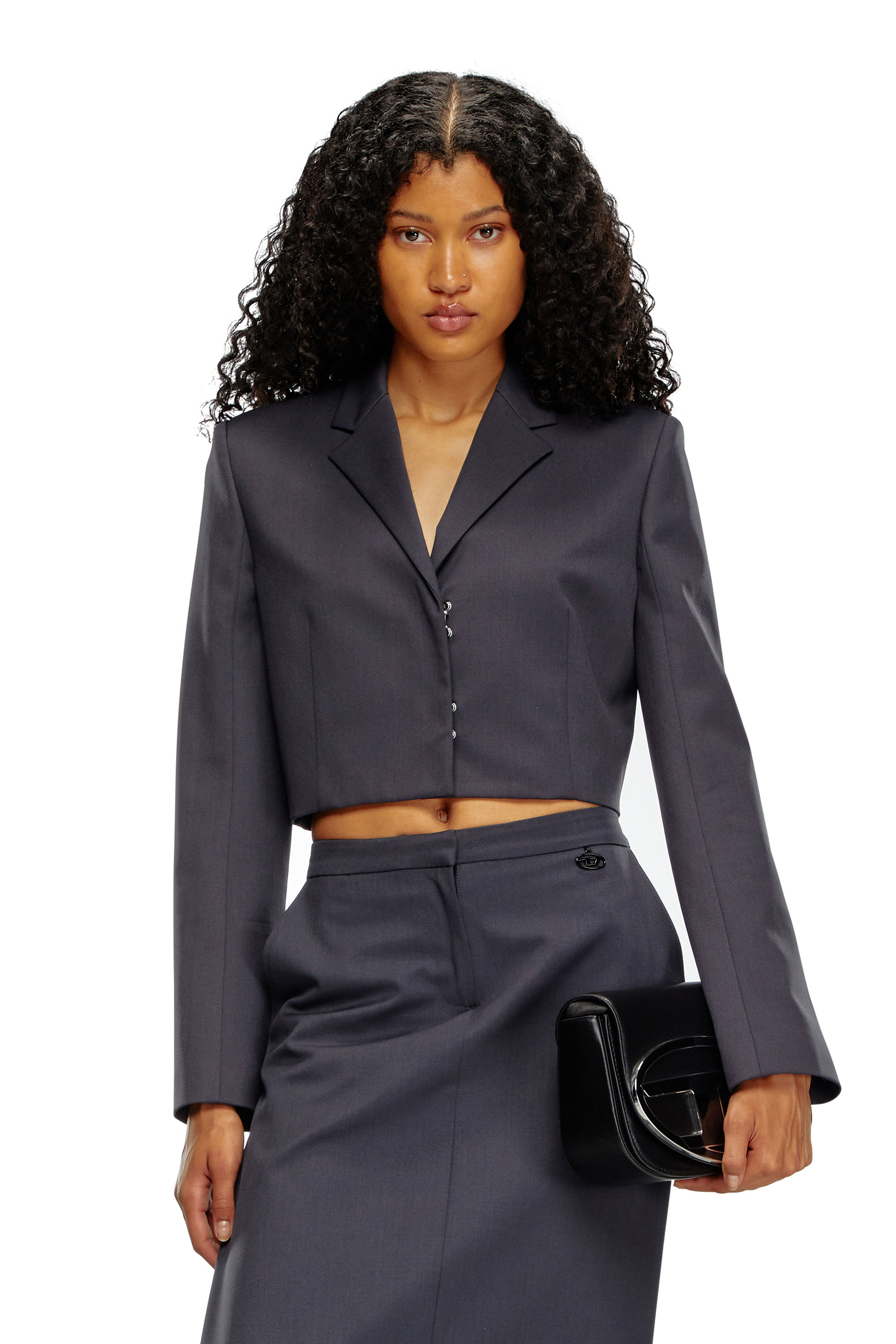 Diesel - G-MILLA-P1, Woman Cropped blazer in stretch wool blend in Grey - Image 1