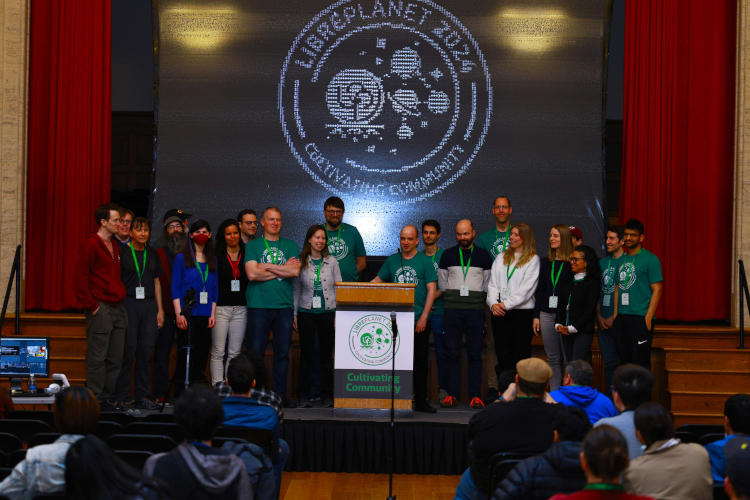 Volunteers and speakers at LibrePlanet 2024.