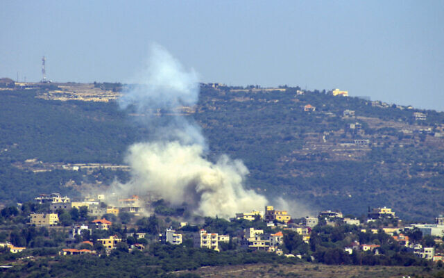 Smoke billows following Israeli strikes in the village of Shihin in southern Lebanon near the border with Israel on June 28, 2024 (Kawnat HAJU/ AFP)