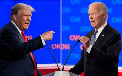 This combination of photos shows Republican presidential candidate former President Donald Trump, left, and President Joe Biden during a presidential debate hosted by CNN, Thursday, June 27, 2024, in Atlanta. (AP/Gerald Herbert)