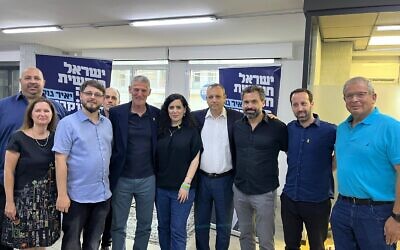 Labor chairman Yair Golan (fifth from left) stands with members of his new united left-wing party 'The Democrats.' (via X, formerly Twitter)