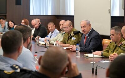 Prime Minister Benjamin Netanyahu speaks to students from the National Defense College, at the Prime Minister's Office in Jerusalem, July 1, 2024. (Kobi Gideon/ GPO)
