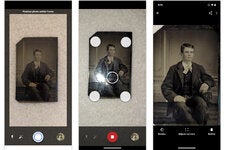 Although simply taking a picture of a picture might do a decent job of digitizing an image, Google’s PhotoScan app directs you to capture the picture in multiple shots before it combines everything together to remove glare and enhance the finished file. This can be especially useful for old tintypes like this one or faded photo prints.