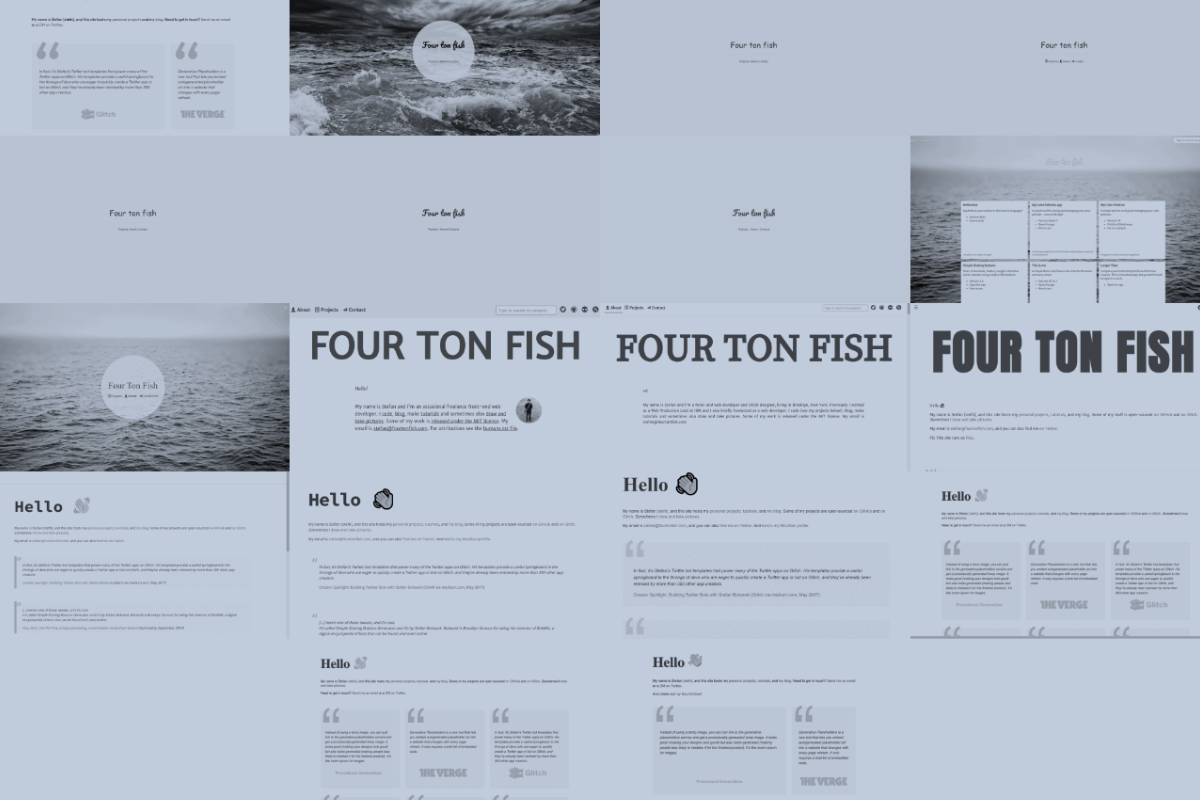 A collage of the designs I've used for my personal website between 2013 and 2024.