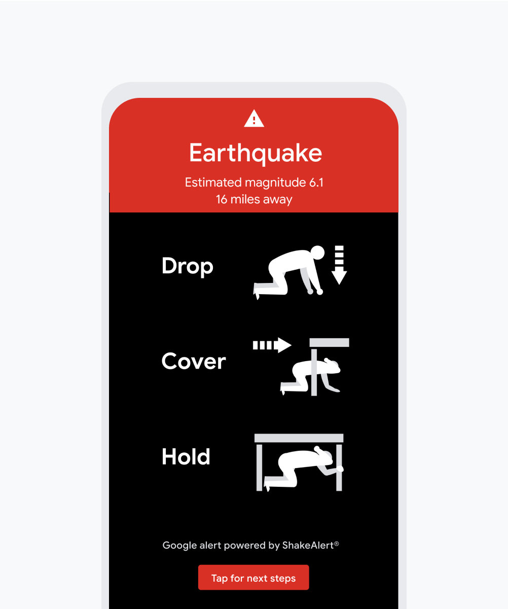 Earthquake alert on Android phone.