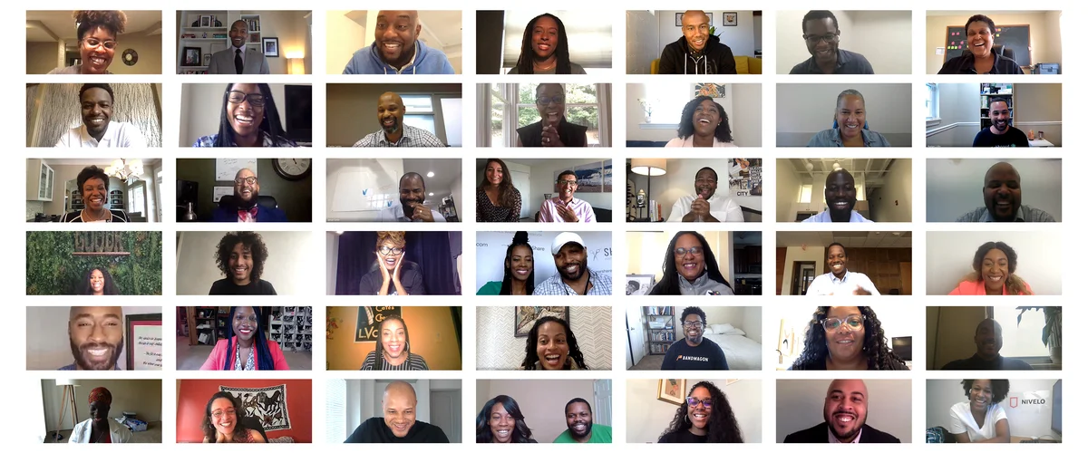 Image of recipients of the Google for Startups Black Founders Fund gathered in a Google Meet video meeting.