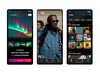 Three mobile phones with screenshots of the YouTube Music app interface