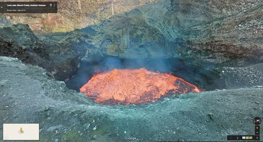 A molten lava lake in Street View