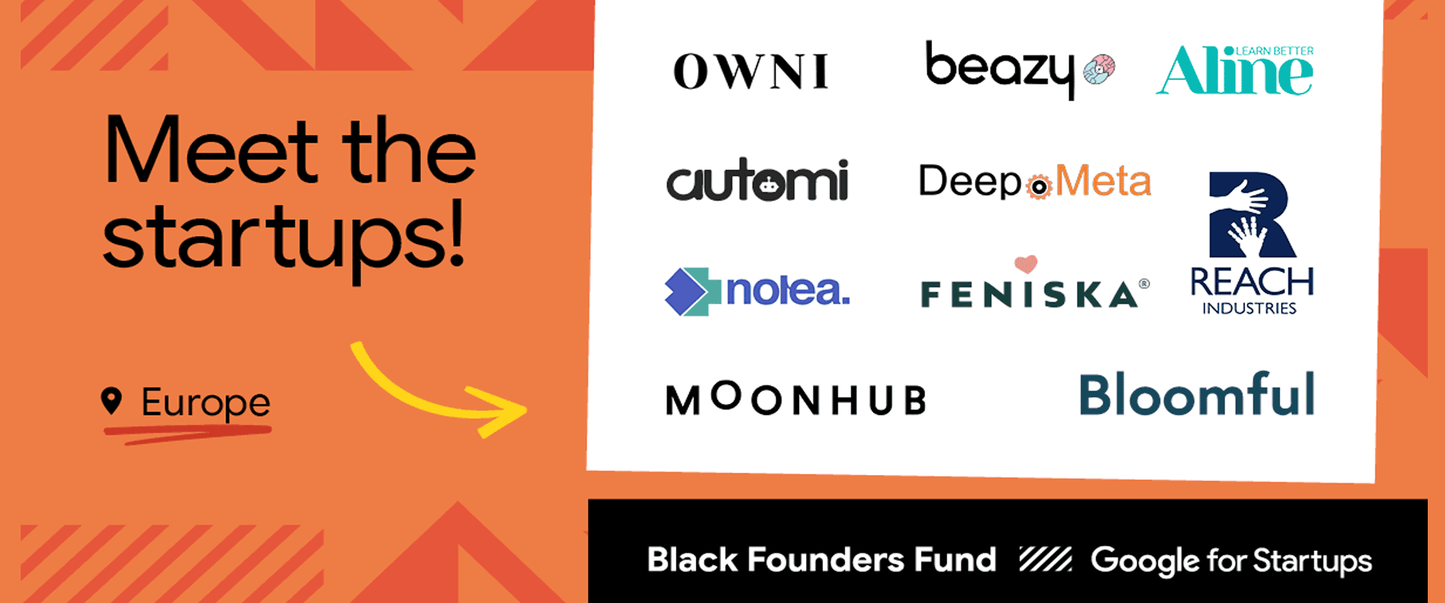 An image showing the logos of the startups selected for the second European Google for Startups Black Founders Fund