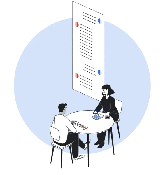 Illustration de deux personnes collaborant à une table