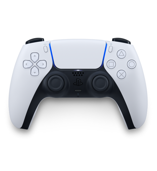 Forsiden af trådløs Sony PlayStation DualSense-controller med intuitive touch- og bevægelseskontrolfunktioner.