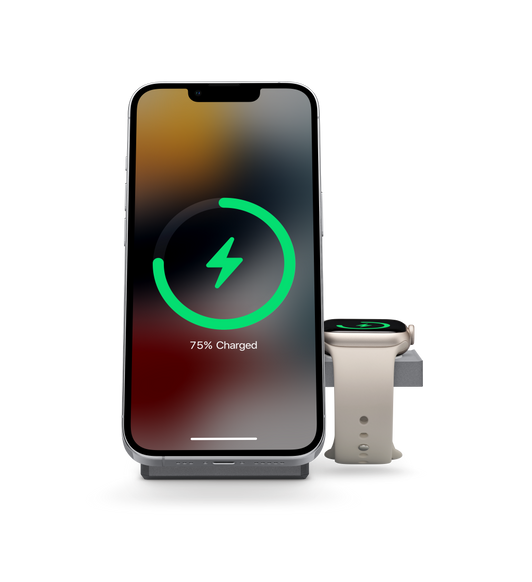 Le Cube 3-en-1 Anker avec MagSafe assure une recharge simultanée pour votre iPhone et votre Apple Watch. 
