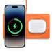 Station de charge Belkin sans fil 2-en-1 Boost Charge Pro avec un iPhone et un boîtier d’AirPods en cours de charge, et le voyant LED allumé au bas de l’anneau de charge QI.