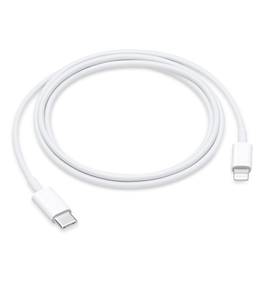USB-C til Lightning-kabel på 1 meter, der forbinder en enhed med Lightning-stik til en Mac med USB-C eller Thunderbolt 3 (USB-C), så du kan synkronisere og oplade.