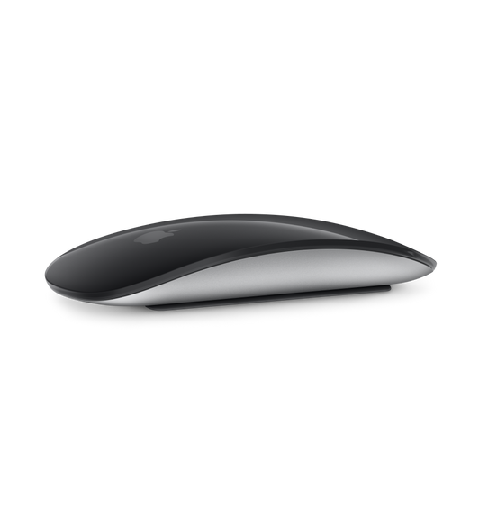Magic Mouse i sort med det kurvede design og Multi-Touch-overflade.
