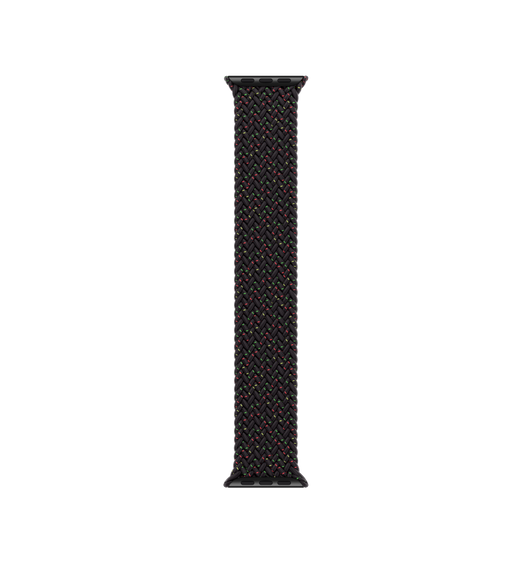 Geflochtene Solo Loop Armband Black Unity, mit roten und grünen Sprenkeln akzentuiert, gewebte Polyester- und Silikonfäden ohne Schnallen oder Schließen