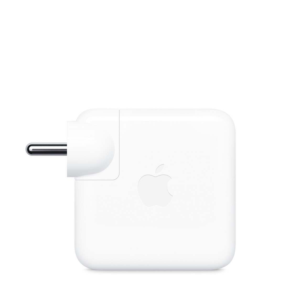 Power adapter, square, rounded corners, white, Apple logo centred