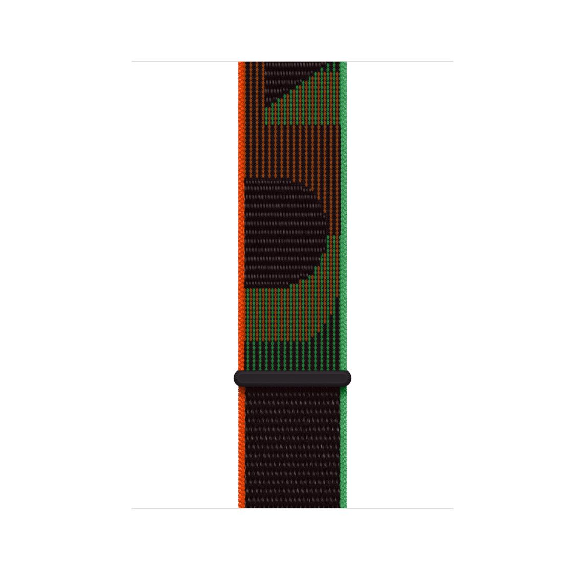 Black Unity Sport Loop, black woven nylon with the word "unity" in red and green design, hook-and-loop fastener