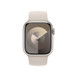 Widok z przodu na opaskę Solo w kolorze księżycowej poświaty przedstawiający tarczę Apple Watch i pokrętło Digital Crown