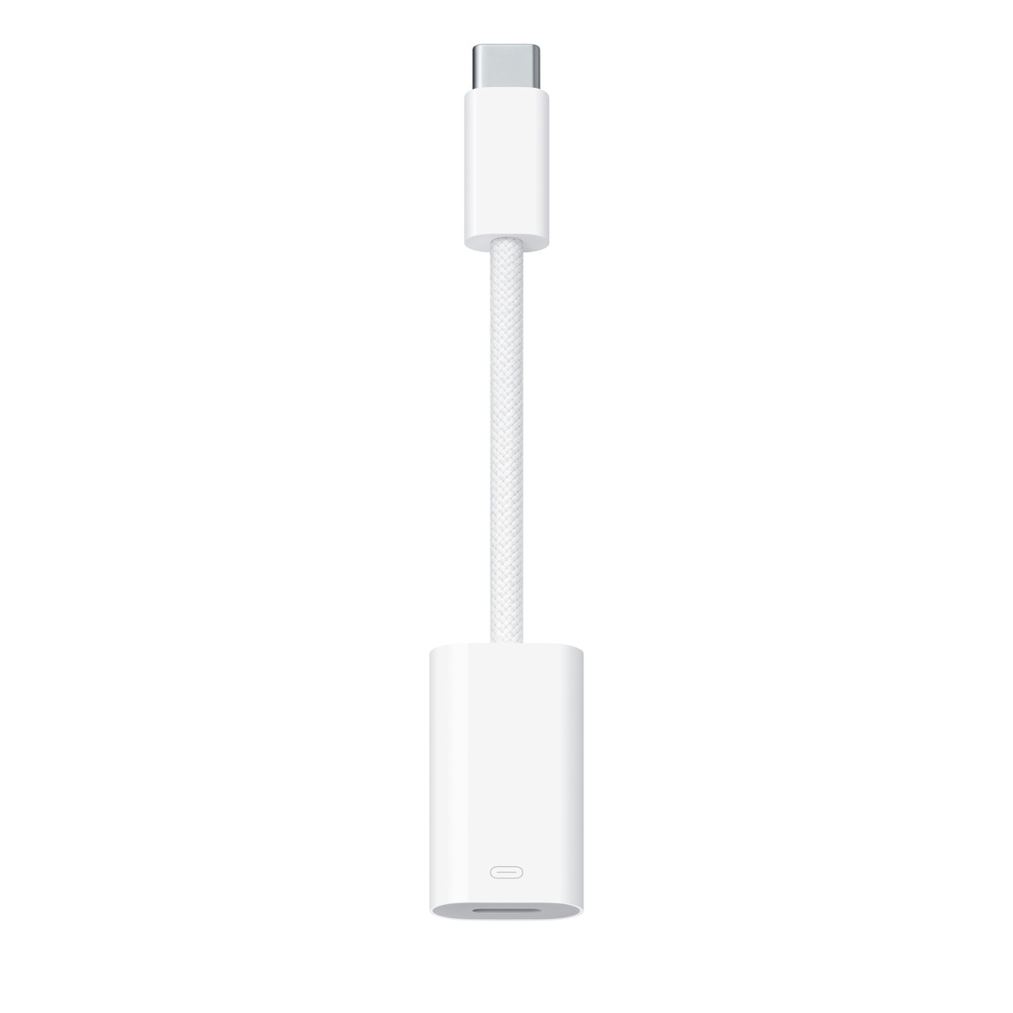 Adaptér USB‑C/Lightning, konektor USB-C, opletený kabel, port Lightning.