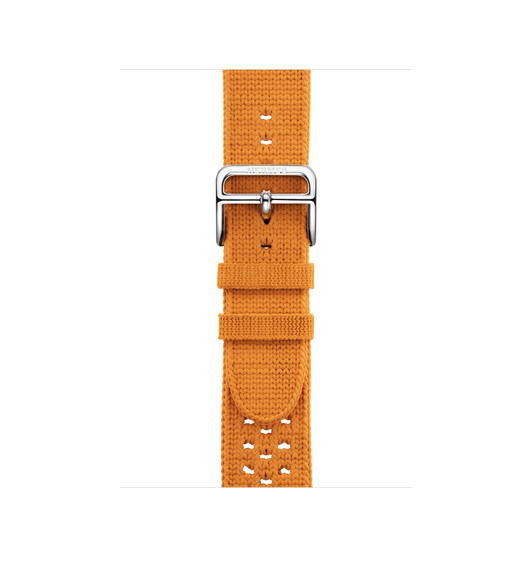 Gümüş rengi paslanmaz çelik tokaya sahip, dokuma tekstil tasarımlı Simple Tour Tricot Orange kayış.