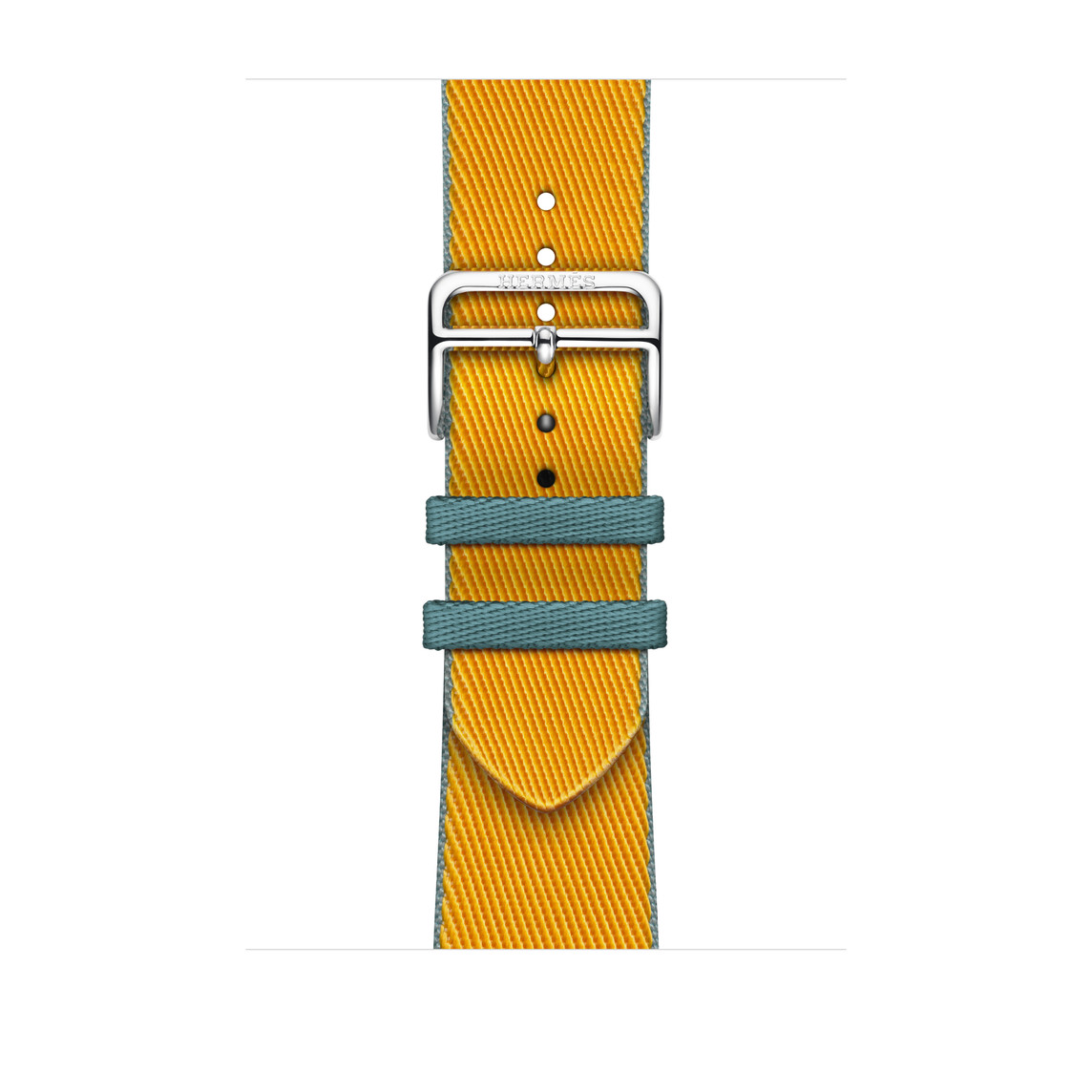Bracelet Simple Tour Twill Jump Jaune d’Or/Bleu Jean (jaune), en matériau tissé avec boucle en acier inoxydable argent.