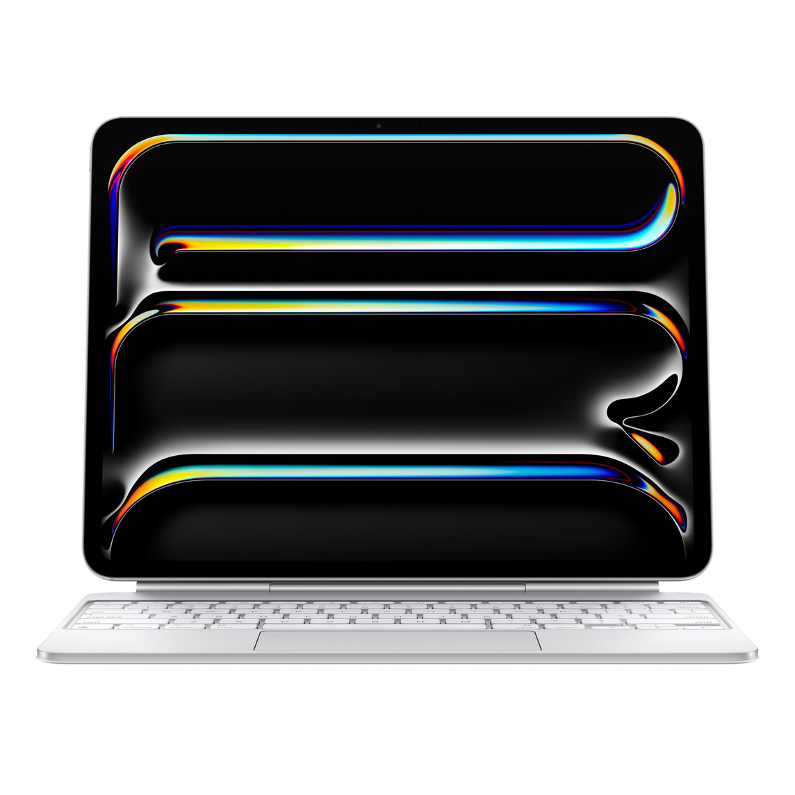 Imagen del iPad Pro acoplado a un Magic Keyboard blanco en posición horizontal