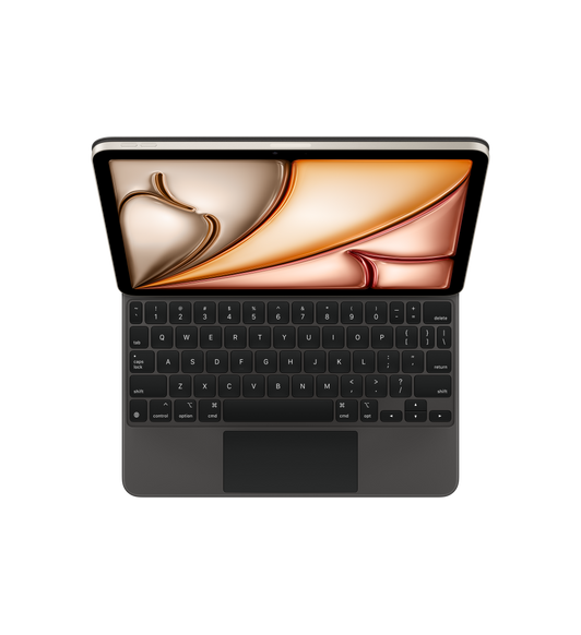 Magic Keyboard voor 11‑inch iPad Pro (3e generatie) en iPad Air (5e generatie) in de kleur zwart, die aan een iPad zit.