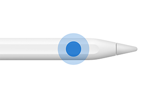 Apple Pencil, een concentrische cirkel die de aanraakgevoelige plek bij de punt benadrukt