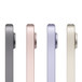 Zijaanzicht van vier iPad mini-devices in spacegrijs, roze, paars, sterrenlicht, afgeronde hoeken, buitenkant van lens komt overeen met iPad-uitvoering, rechte randen