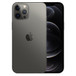 Graphite iPhone 12 Pro Max, Pro camera system with True Tone flash, lidar, microphone, centred Apple logo. Front, all-screen display
