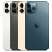 iPhone 12 Pro Max devices, silver, grey, gold, blue, Pro camera system, True Tone flash, centred Apple logo