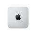 Mac Studio, Oberseite, silbernes Aluminium, quadratisch, abgerundete Ecken, schwarzes, zentriertes Apple Logo