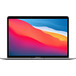 Un MacBook Air con display 13,3 pollici aperto, cornice sottile, videocamera FaceTime HD, angoli arrotondati, grigio