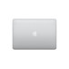 Un MacBook Pro 13 pollici chiuso visto dall’alto, forma rettangolare, angoli arrotondati, logo Apple al centro, color argento