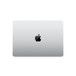 MacBook Pro, Gehäuseoberseite, geschlossen, rechteckige Form, gerundete Ecken, Apple Logo in der Mitte, Silber
